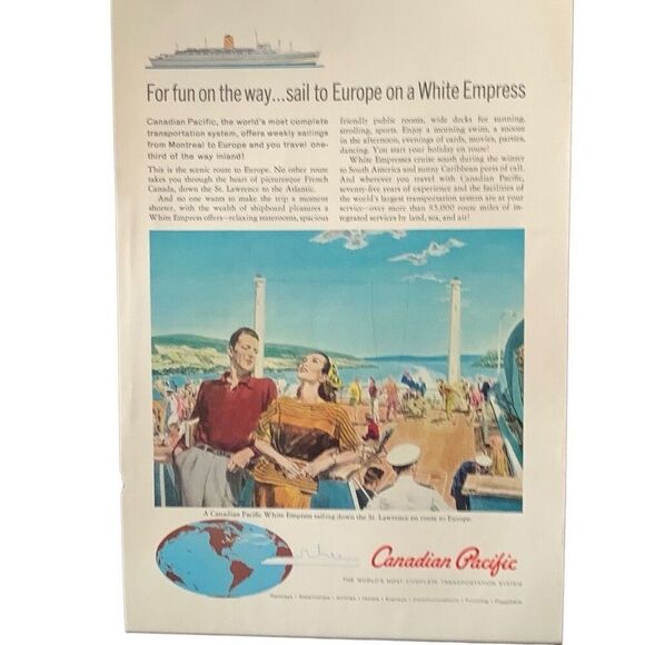 Vintage 1960 Canadian Pacific White Empress Ad Advertisment - Picture 1 of 4